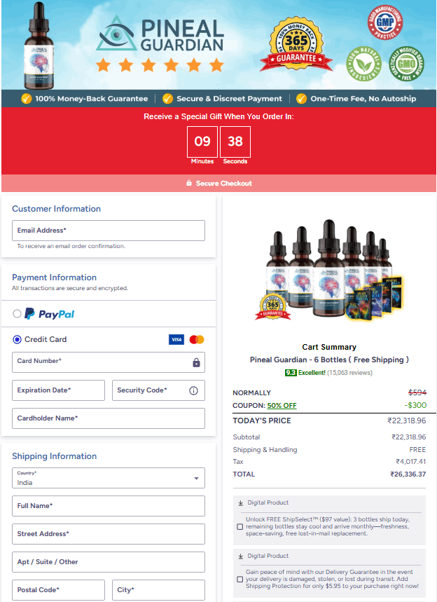 Secure checkout for Pineal Guardian – buy now for natural pineal gland detox and clarity support